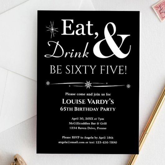 ブラック イート ドリンク ビー 65 65歳の誕生日 レトロ 招待状