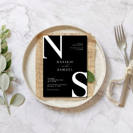 ブラック&ウィミニマルエレガントスはっきりしたイニシャル結婚ズ 招待状