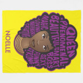 ブラック・ウィメンズ、紫と黄 フリースブランケット (正面(横))