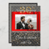 ブラック・ウィーヴン&パール金ゴールド30結婚周年 招待状 (正面/裏面)