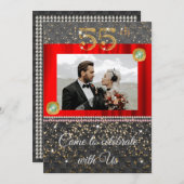 ブラック・ウィーヴン&パール金ゴールド55結婚周年 招待状 (正面/裏面)