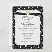 ブラック ウェディング リボン ゴールド ハート 招待状 (正面)