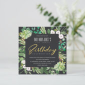 ブラック ウォーターカラー リース 植物 いかなる年齢の誕生日 招待状 (スタンド正面)