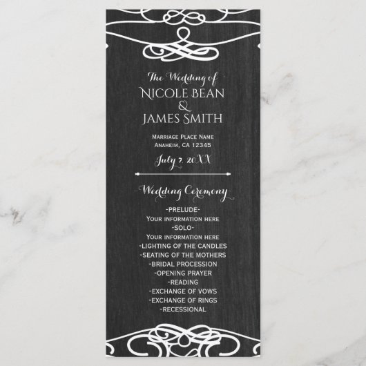 ブラック・ウッド&ホワイト・ヴィンテージ・ウェディングプログラム プログラム (正面)