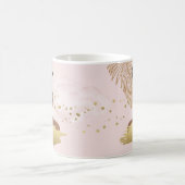 ブラック・ウーマン、トロピカル・金ゴールド・リーフ&シェード、ピンク コーヒーマグカップ (中央)