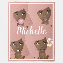 ブラック・ウーマン（ピンク・アフロ付き） フリースブランケット