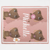 ブラック・ウーマン(ピンク・アフロ付き) フリースブランケット (正面(横))