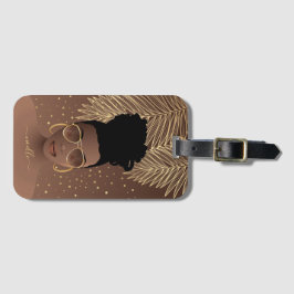 ブラック・ウーマン、金ゴールド・シェードとパーム葉ズ、ブラウン ラゲッジタグ