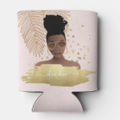 ブラック・ウーマン、金ゴールド・シェードとパーム葉・ピンク 缶クーラー (裏面)