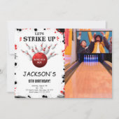 ブラック・エディタブル・ボウリング写真招待状 招待状 (正面)