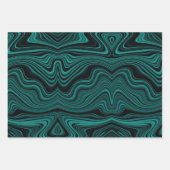 ブラック&エメラルドウェーブアブストラクション ラッピングペーパーシート (正面3)