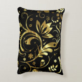 ブラック&エレガントゴールドフォイルルルックフローラダマスク アクセントクッション (裏面(縦))
