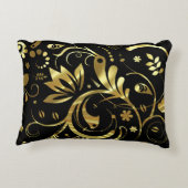 ブラック&エレガントゴールドフォイルルルックフローラダマスク アクセントクッション (裏面)