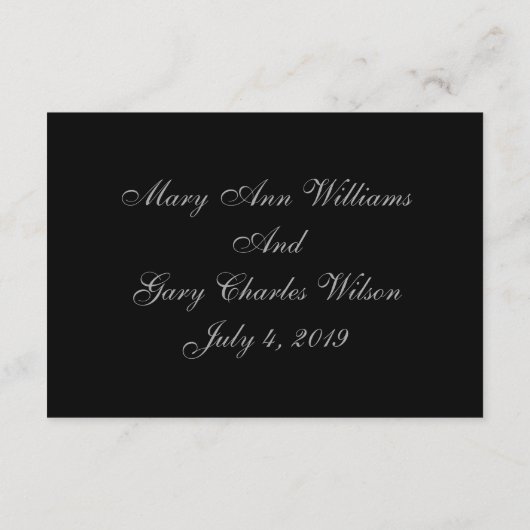 ブラック&エレガントシルバーウェディングフォーマルRSVPカード エンクロージャーカード (裏面)