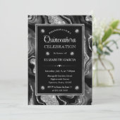 ブラック&エレガントシルバーグリッターアゲートキンセアニェラ 招待状 (スタンド正面)