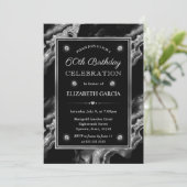 ブラック&エレガントシルバーグリッターアゲート60誕生日 招待状 (スタンド正面)