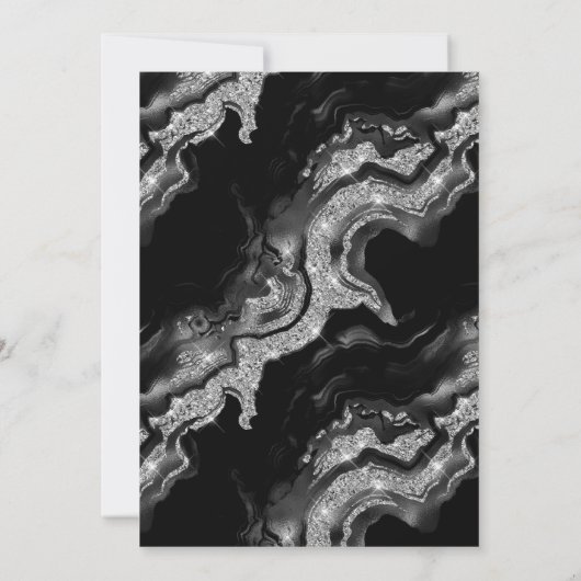 ブラック&エレガントシルバーグリッターアゲート60誕生日 招待状 (裏面)