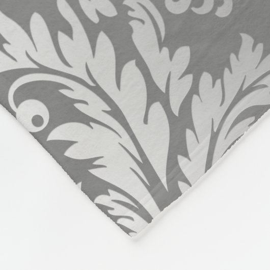 ブラック&エレガントシルバーグレーフローラダマスク フリースブランケット (角)