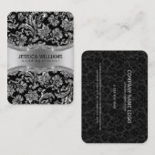 ブラック&エレガントシルバーグレーヴィンテージダマスク 名刺 (正面/裏面)