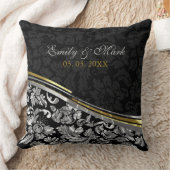 ブラック&エレガントシルバーダマスク金ゴールドアクセント クッション (ブランケット)