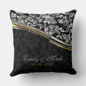 ブラック&エレガントシルバーダマスク金ゴールドアクセント クッション (裏面)