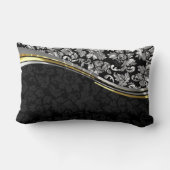 ブラック&エレガントシルバーダマスク金ゴールドアクセント ランバークッション (裏面)