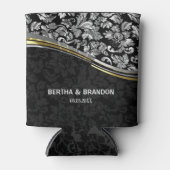 ブラック&エレガントシルバーダマスク金ゴールドアクセント 缶クーラー (正面)