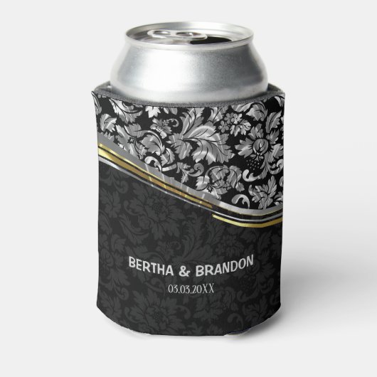 ブラック&エレガントシルバーダマスク金ゴールドアクセント 缶クーラー (缶裏面)