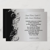 ブラック&エレガントシルバーフローラ結婚ズデザイン 招待状 (正面/裏面)