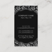 ブラック&エレガントシルバーヴィンテージフローラダマスク 名刺 (裏面)