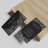 ブラック&エレガントシルバーヴィンテージフローラダマスク 名刺