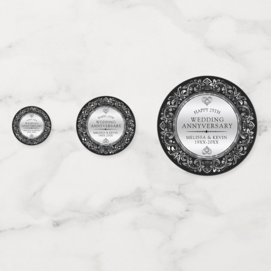 ブラック&エレガントシルバー結婚の記念日 コンフェッティ (正面)