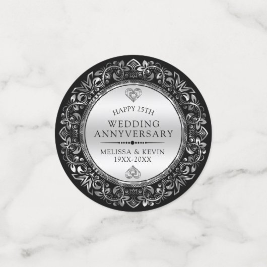 ブラック&エレガントシルバー結婚の記念日 コンフェッティ (スモール正面)