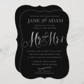 ブラック&エレガントシルバー・タイポグラフィ氏結婚 招待状 (正面/裏面)