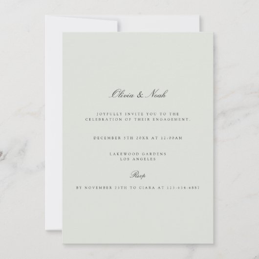 ブラック&エレガントセージグリーン婚約招待状 招待状 (正面)