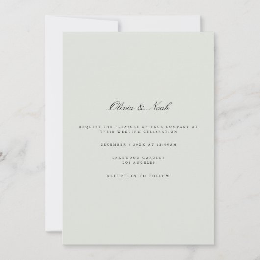 ブラック&エレガントセージグリーン結婚式招待状カード 招待状 (正面)