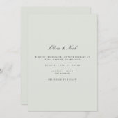 ブラック&エレガントセージグリーン結婚式招待状カード 招待状 (正面/裏面)