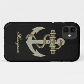 ブラック、エレガントダイヤモンド&金ゴールド航海のいかり Case-Mate iPhoneケース (裏面(横))