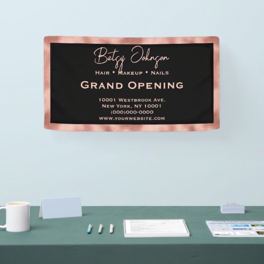 ブラック&エレガントバラフェイクゴールドフォイルのビジネスサイン 横断幕 (トレードショー)