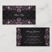 ブラック&エレガントパステルピンクフローラスワーズ 名刺 (正面/裏面)