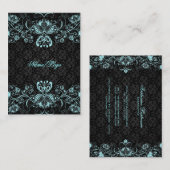 ブラック&エレガントパステルブルーフローラスワーズ 名刺 (正面/裏面)