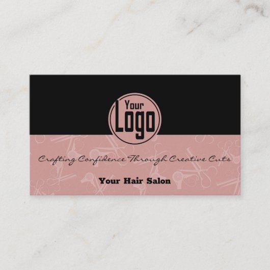 ブラック&エレガントピンクヘアサロンカスタムロゴ 名刺 (正面)