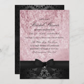 ブラック&エレガントピンクボウブライダルシャワー招待状 招待状 (正面/裏面)