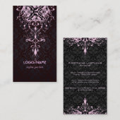 ブラック&エレガントピンクルックヴィンテージフローラマスク 名刺 (正面/裏面)