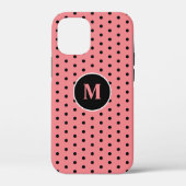 ブラック&エレガントピンク水玉模様モノグラム Case-Mate iPhoneケース (裏面)