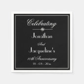 ブラック&エレガントホワイトの結婚記念日紙 スタンダードカクテルナプキン (正面)