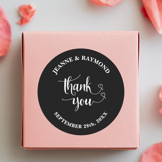 ブラック&エレガントホワイトサンキュー結婚式の引き出物 ラウンドシール