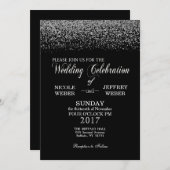 ブラック&エレガントホワイトダイヤモンド結婚式招待状 招待状 (正面/裏面)