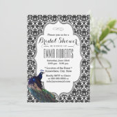 ブラック&エレガントホワイトダマスクピーコックブライダルシャワー 招待状 (スタンド正面)