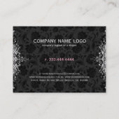 ブラック&エレガントホワイトダマスク&レース 名刺 (裏面)